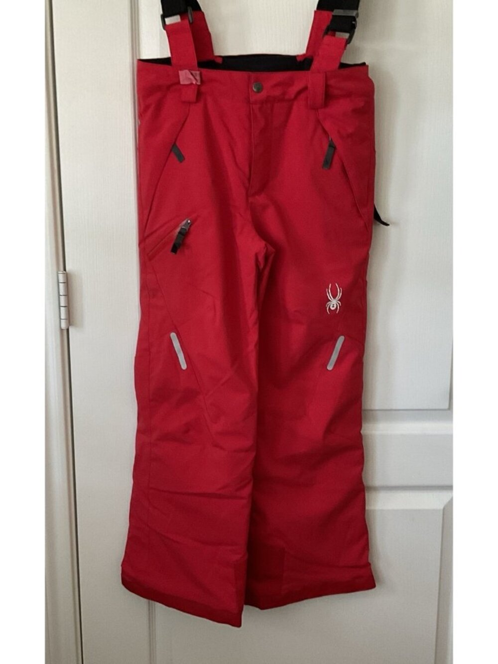 Spyder Snow Bibs Overalls Kids Size 12 Red Insulated Detachable Ski Pants Winter